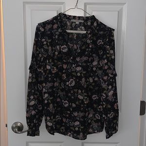 Loft ruffle black and pink floral top XS